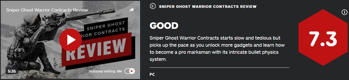 《狙击手：幽灵战士契约》IGN7.3分 M站均分71