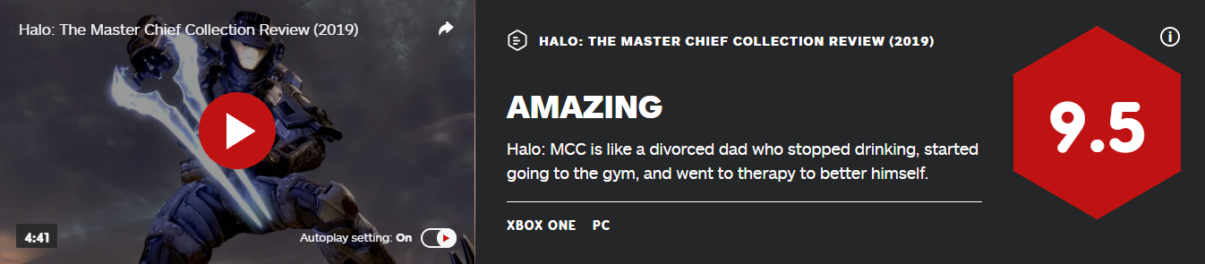 《光环：士官长合集 2019》IGN9.5分 像改过自新的离婚老父亲