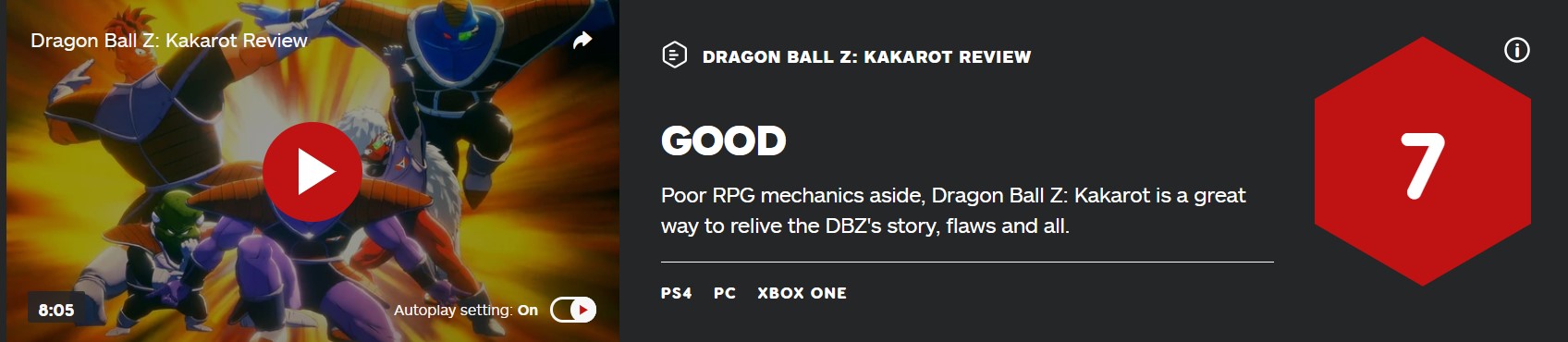 《龙珠Z：卡卡罗特》IGN 7分：重温动画的绝佳方式