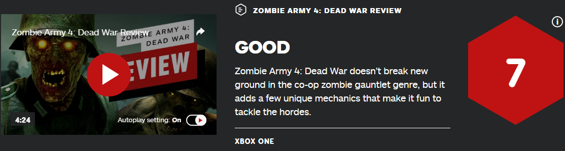 《僵尸部队4：亡灵大战》IGN7分 开局15分钟演示公开