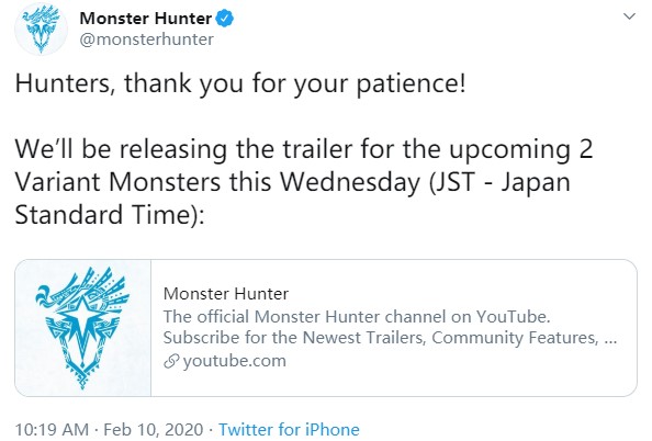 久等了！《怪物猎人：世界》将于本周三公开特殊怪物宣传片