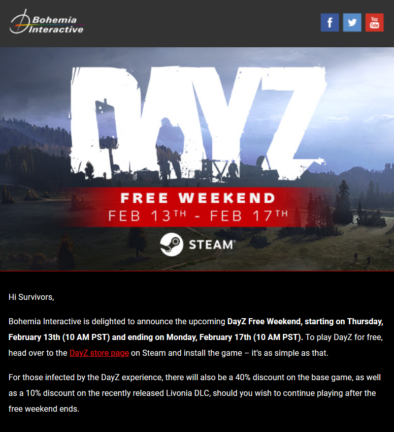 DayZ本周末开启Steam免费游玩 新DLC优惠特卖