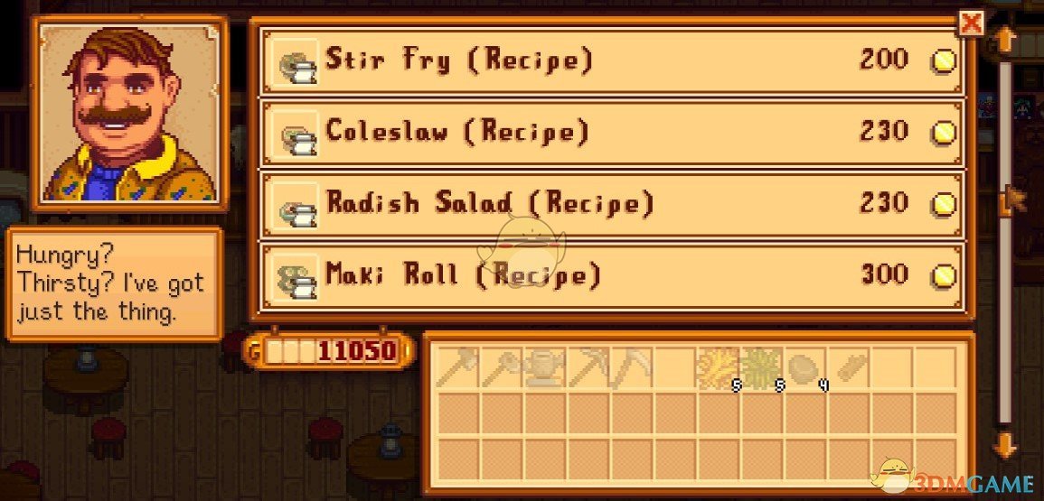 《星露谷物语》餐吧可以买到所有电视食谱MOD