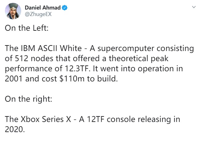 2001年一台和Xbox Series X一样12TFs的计算机需要1.1亿美元