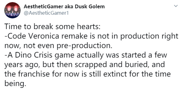 传Capcom几年前曾开发《恐龙危机》游戏 后来又放弃