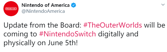 《天外世界》Switch版发售日公布 6月5日推出