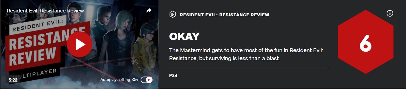 《生化危机:抵抗计划》IGN 6分：幸存者游戏体验不佳