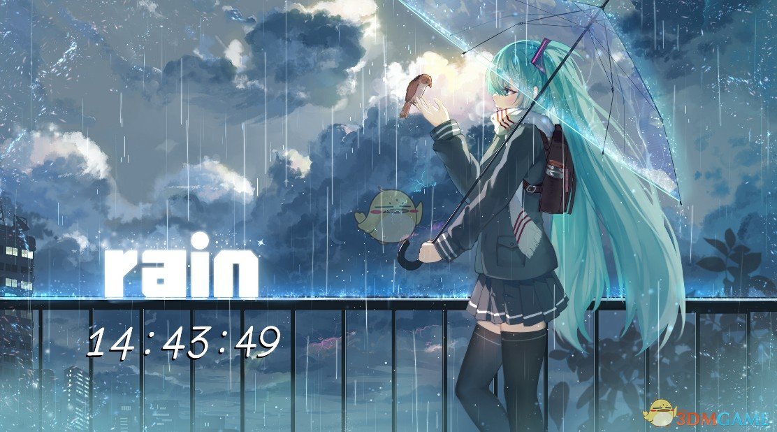 《Wallpaper Engine》初音雨天可互动记时动态壁纸