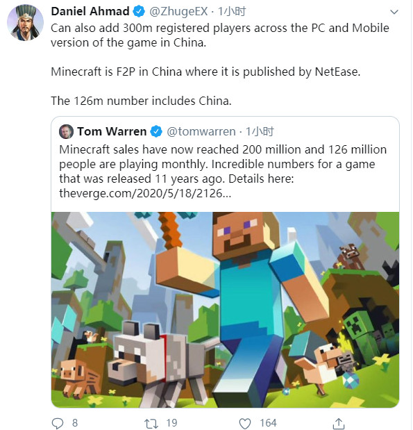 《我的世界》全球销量已达2个亿 月活玩家1.26亿