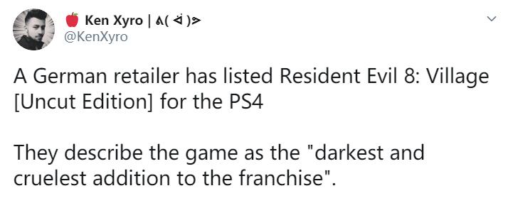 德国游戏零售商上架PS4《生化危机8》页面 最黑暗之作