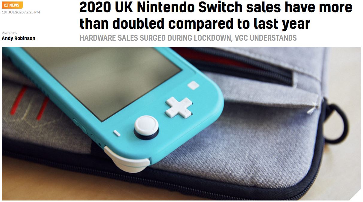 2020上半年英国游戏市场火爆 Switch主机销量翻倍