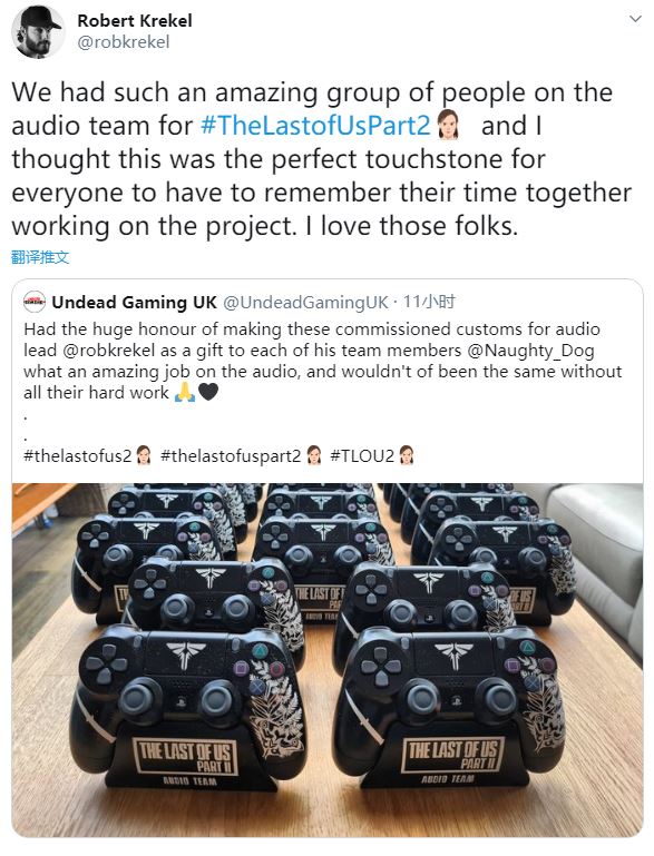 《最后生还者2》音效部门老大为团队成员送上定制PS4手柄