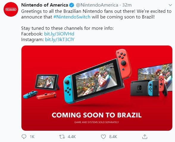 官宣：Switch即将在巴西地区正式发售