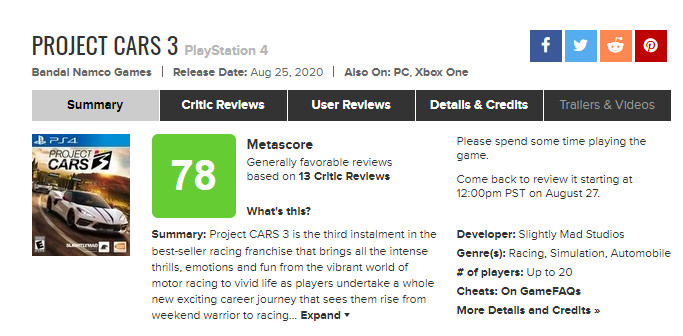 《赛车计划3》IGN 6分 很难推荐给2代的粉丝