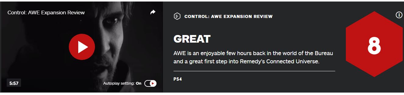 《控制》AWE扩展包IGN 8分：Remedy游戏宇宙的重要一步