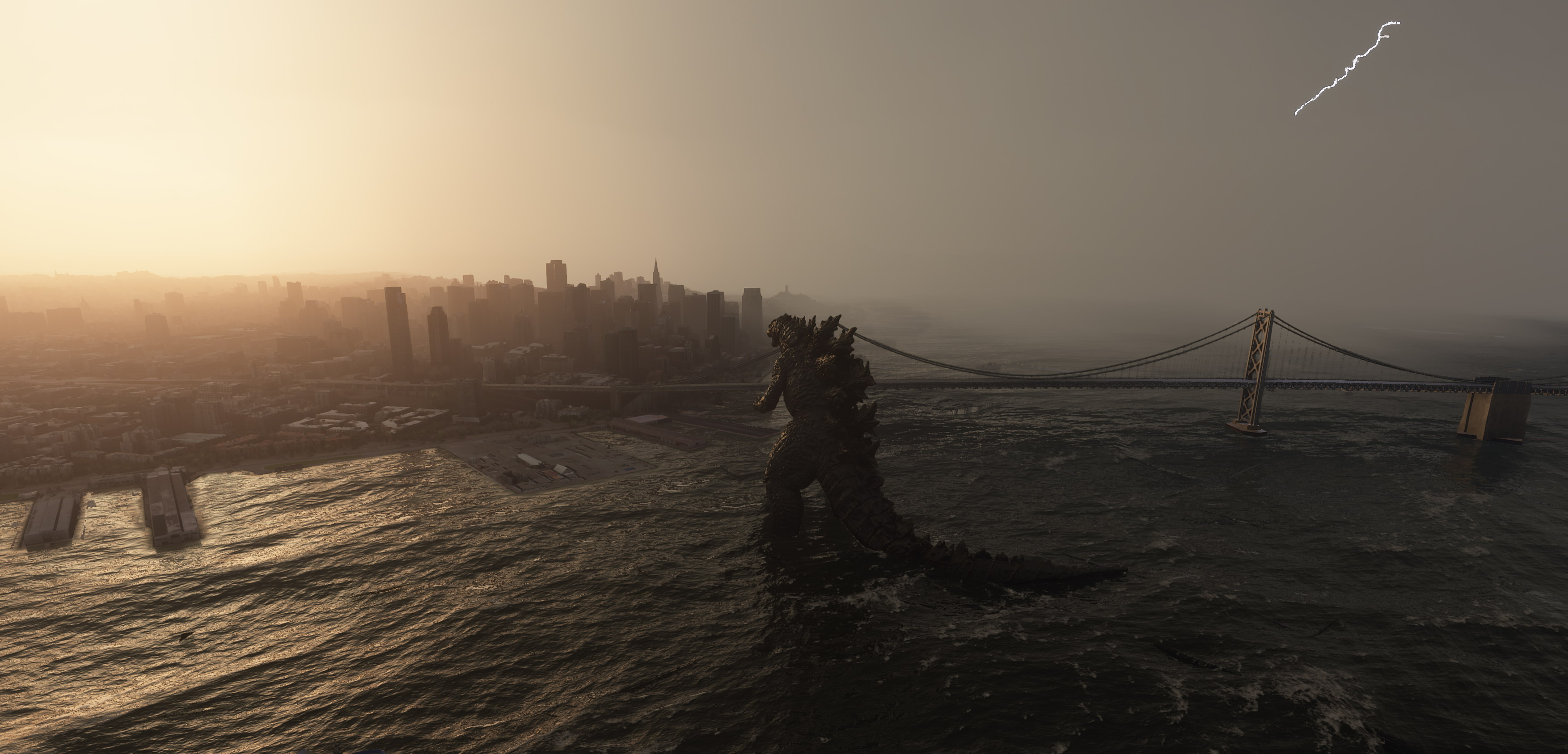 《微软飞行模拟》怪兽Mod发布 哥斯拉登陆旧金山湾