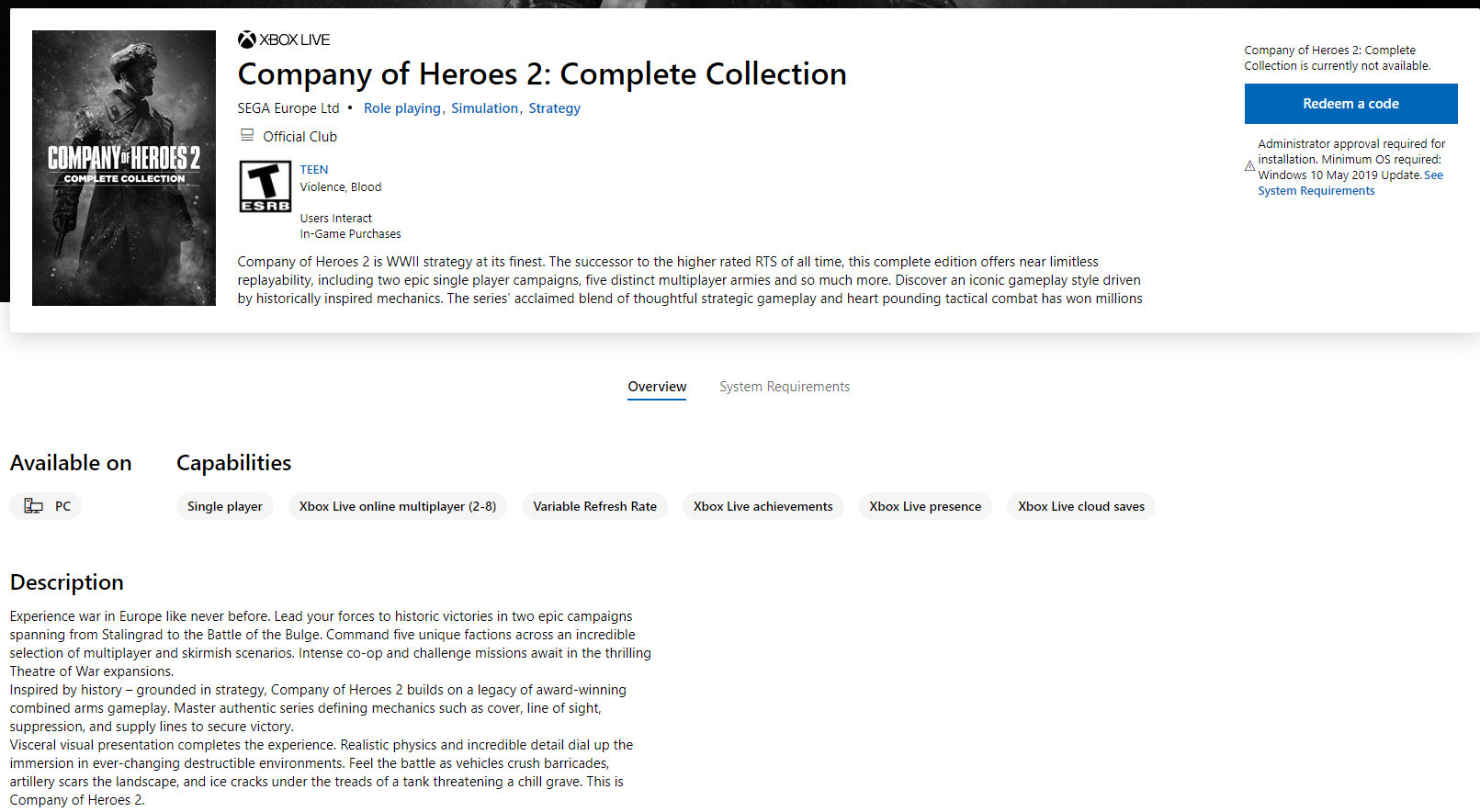 《英雄连2：完整合集》上架微软商城 登陆Windows 10、不支持中文