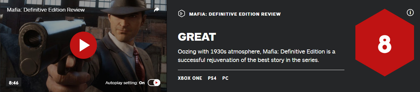 《四海兄弟：最终版》IGN 8分 GameSpot 6分