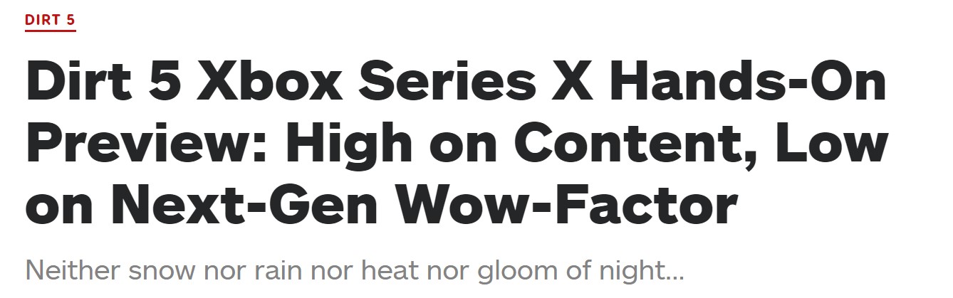 XSX版《尘埃5》IGN上手体验：没有次世代那味儿