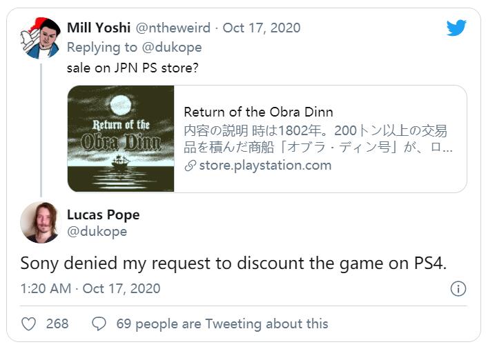 《奥伯拉丁》开发者称索尼不让他在PS4上打折促销