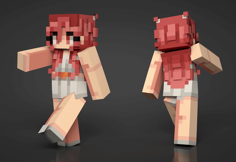 《我的世界》红色长发白色小裙皮肤MOD