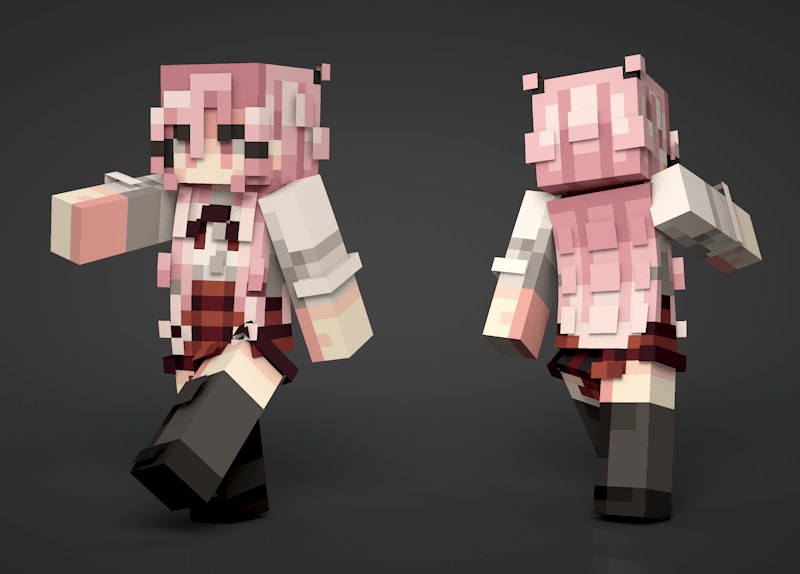 《我的世界》粉发校服少女皮肤MOD