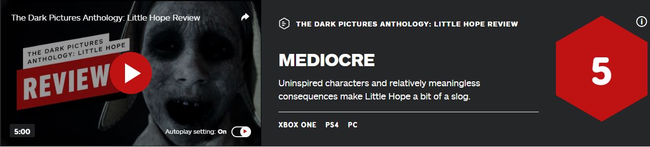 《黑相集：稀望镇》国区定价138元 IGN给出5分差评