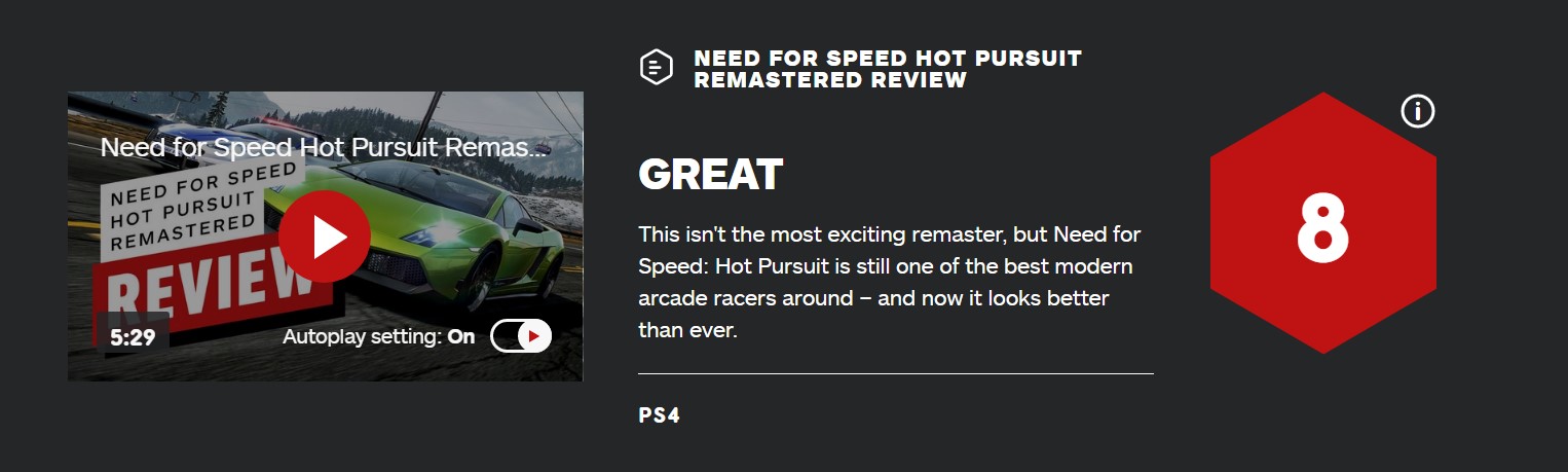 《极品飞车14：重制版》IGN 8分：最好的赛车游戏之一