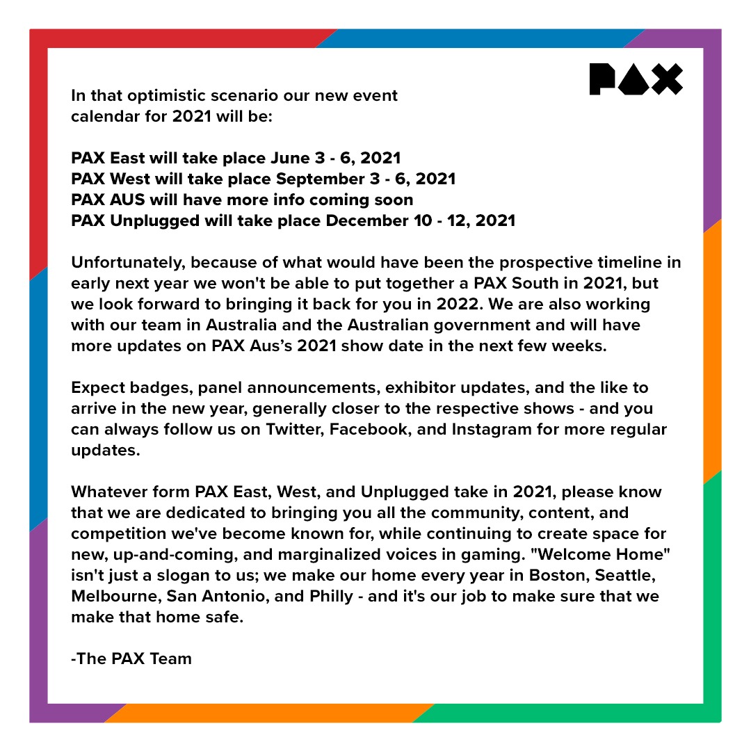 PAX 2021展会日期公布 不排除改为线上形式