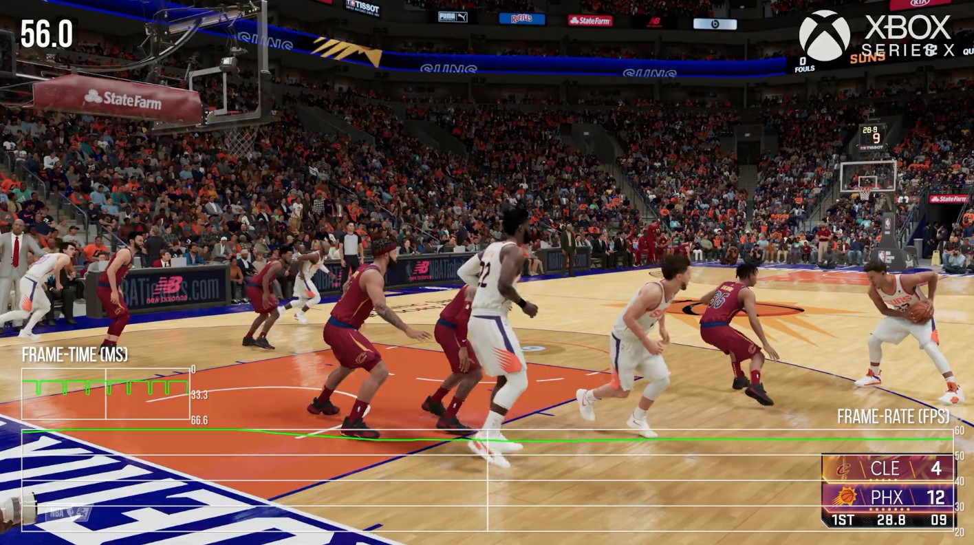 数毛社《NBA 2K21》PS5 vs XSX对比：XSX全景掉帧