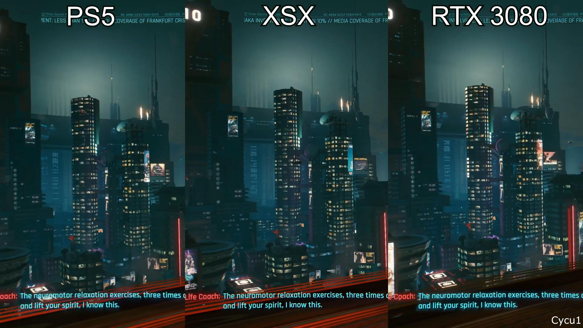 《赛博朋克2077》PS5/XSX/PC RTX3080对比 谁更棒