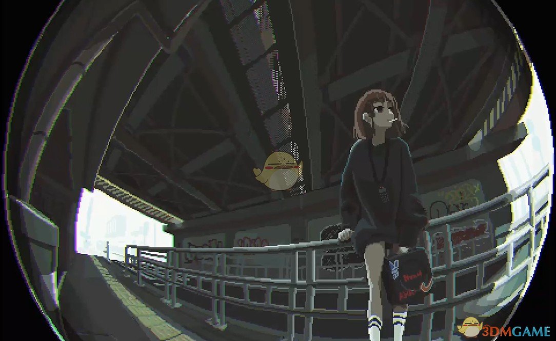 《Wallpaper Engine》鱼眼视觉天桥下抽烟的少女像素风动态壁纸