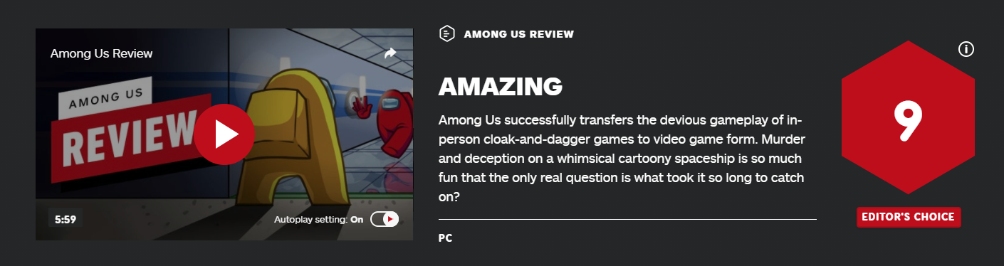《Among Us》IGN评分9分：该类型游戏的一次突破