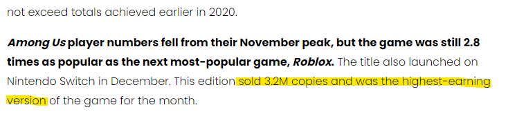 Switch版《我们之中》半月销量320万 成最赚钱版本