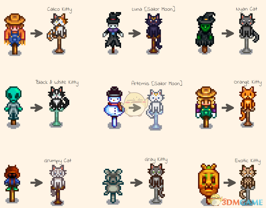 《星露谷物语》可爱猫咪稻草人包MOD