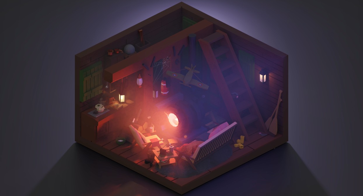 《Wallpaper Engine》杂乱的地下室小屋3D微型场景动态壁纸