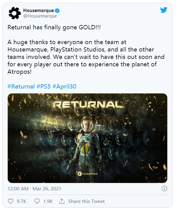 《Returnal》现已送厂压盘 未来游戏展新预告片发布
