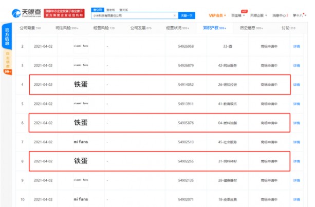 小米申请多个铁蛋商标 疑似再跨行业进军食品行业