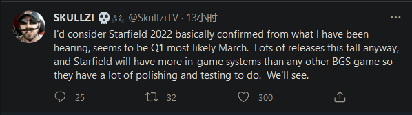 《星空》泄露者称游戏将于2022年Q1发售 知名记者发推同意