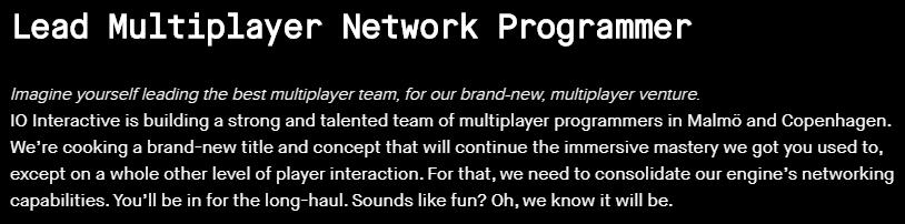 招聘信息透露《杀手》开发商IO Interactive新项目或为MMO