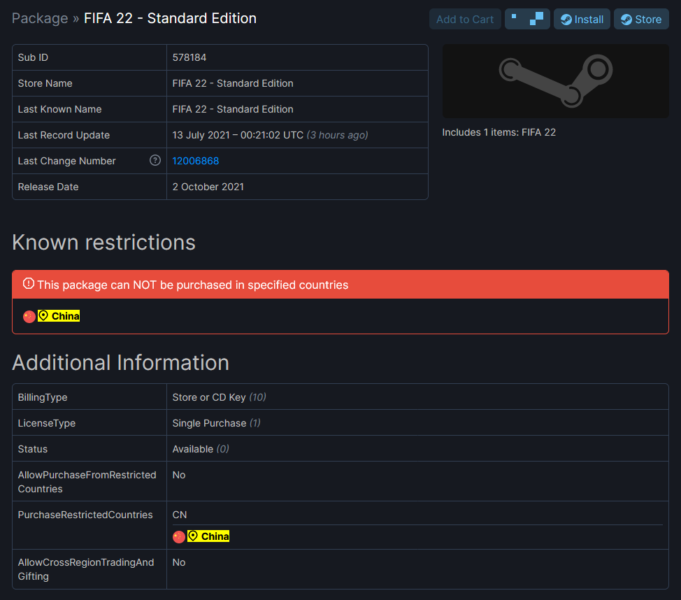 《FIFA 22》Steam版本国区突然被锁 原因暂时未知
