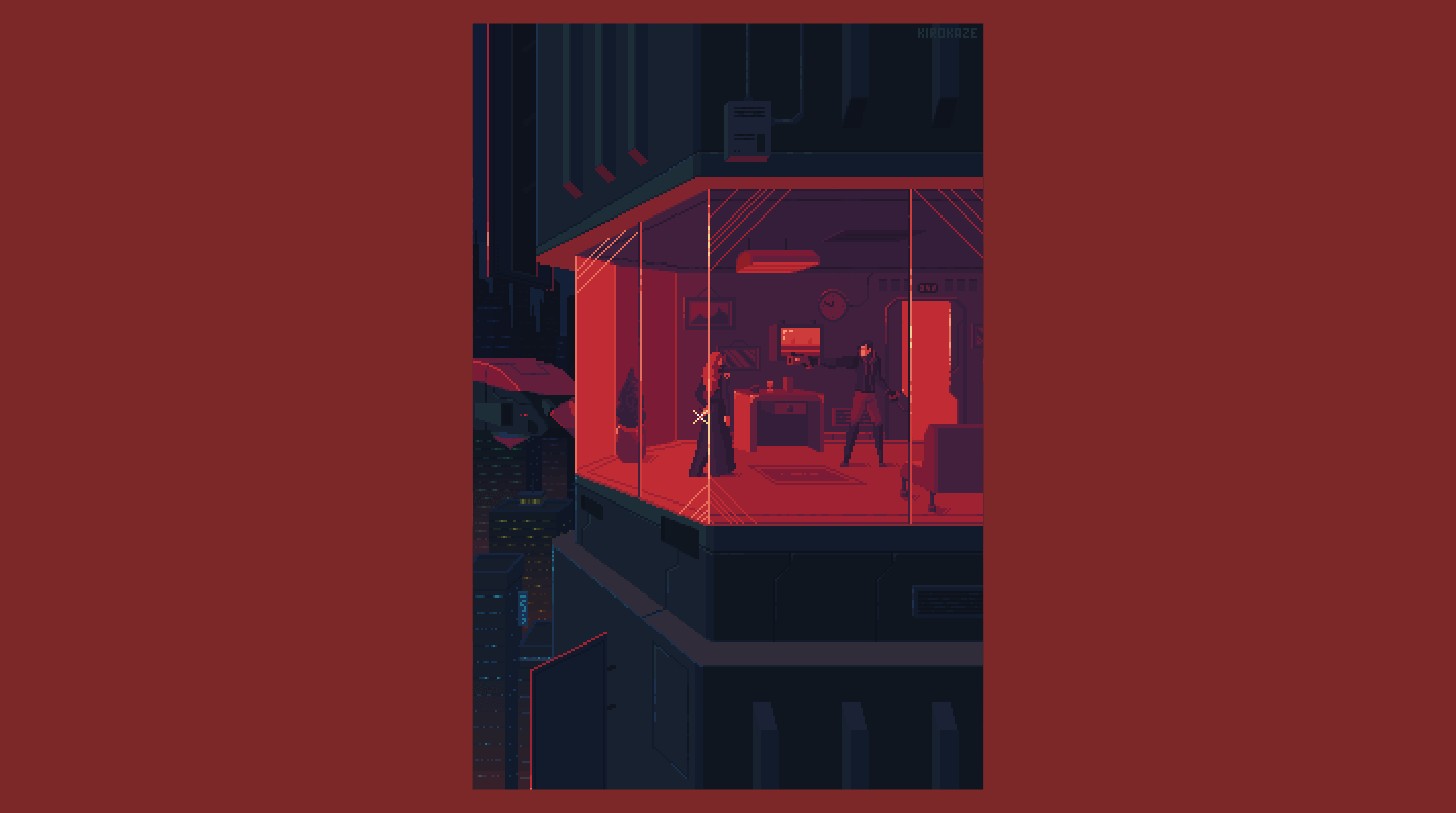 《Wallpaper Engine》像素风 - 室内对峙动态壁纸