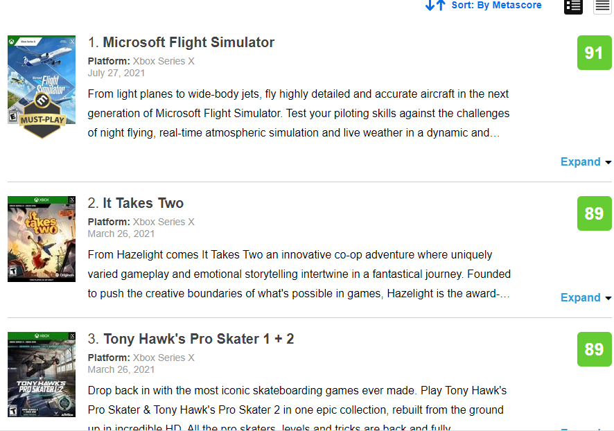 《微软飞行模拟》是今年评分最高的Xbox游戏 《双人成行》第二