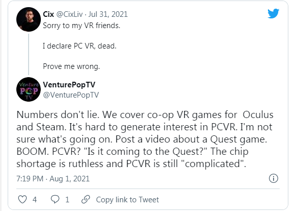 国外VR游戏开发者：PC向VR游戏已死 玩家毫无热情