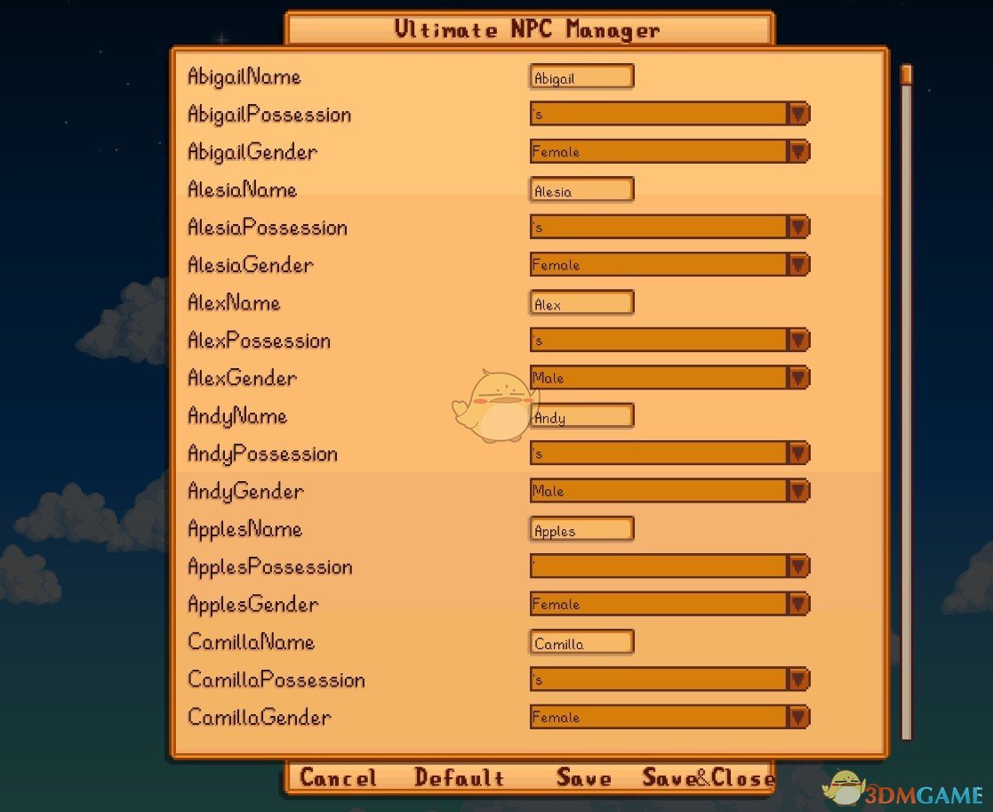 《星露谷物语》村民名称性别更改MOD