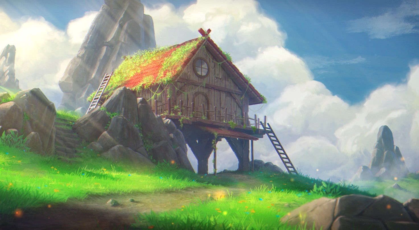 《Wallpaper Engine》山巅的木屋绘图风动态壁纸