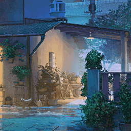 《Wallpaper Engine》二层小楼前的夜雨动态壁纸