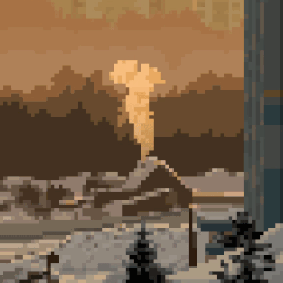 《Wallpaper Engine》像素风雪中冒烟的小屋动态壁纸