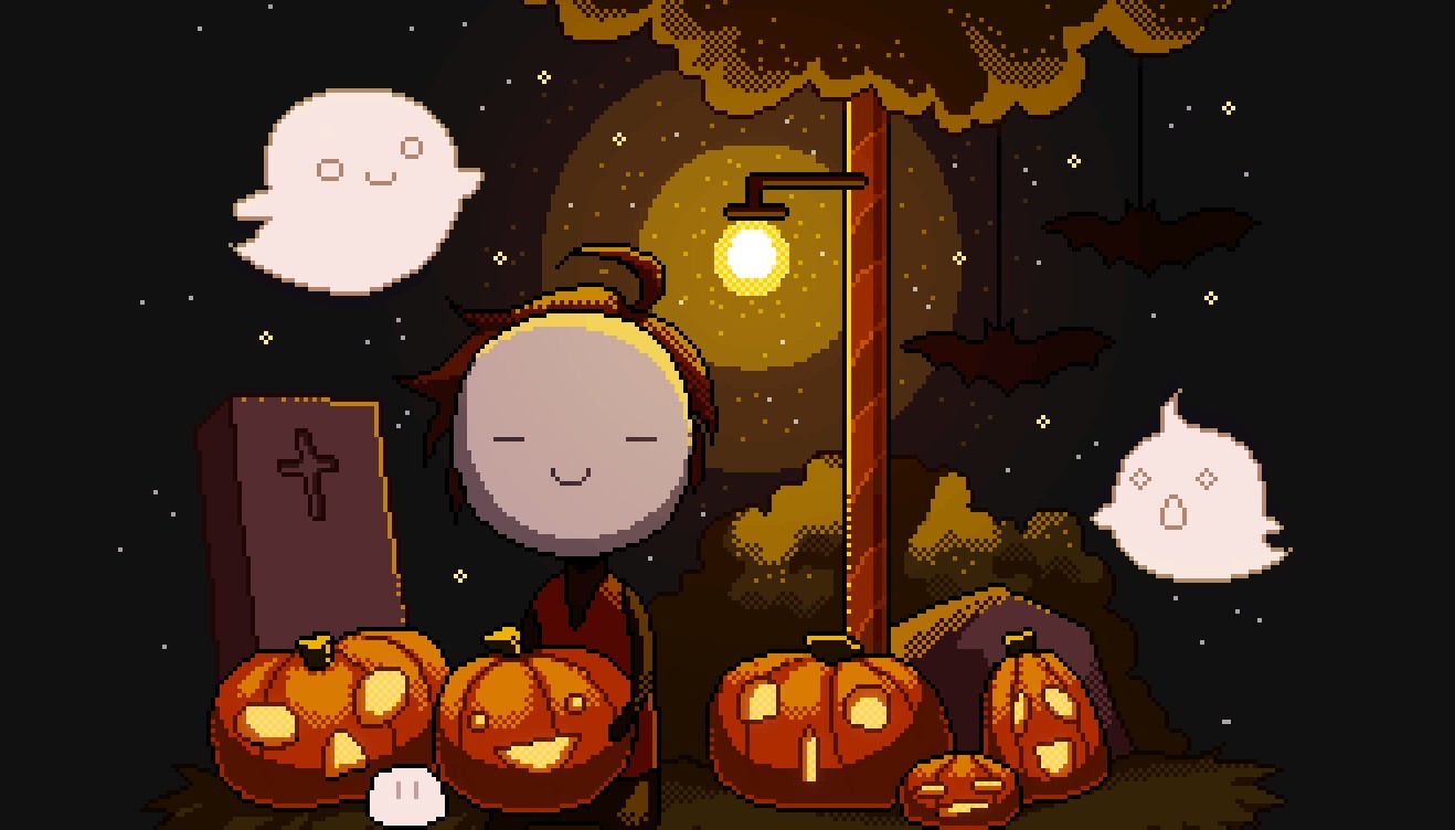 《Wallpaper Engine》像素风万圣节南瓜与幽灵动态壁纸