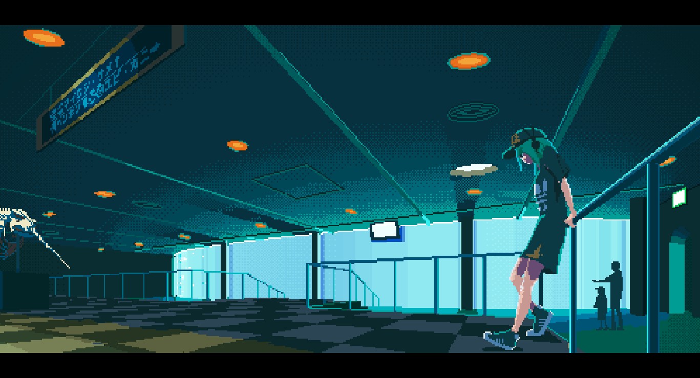 《Wallpaper Engine》像素风水族馆中的少女动态壁纸